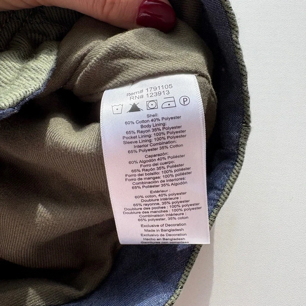 Jachs Girlfriend‎ Quilted Utility Jacket Olive Green Button Front Size M
